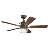 Elstead Lighting Elstead Kichler Lyndon Patio Stropni ventilator s 5 lopaticami, 132 cm, LED lučjo, starinskim bronastim daljinskim upravljalnikom, (22100414) | Shoptok.si