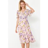 Trendyol Pink Floral Print A-Cut Flounced Midi Lined Chiffon Woven Dress | shoptok.hr