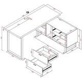 CARRYHOME KOTNA PISALNA MIZA kovina, leseni material črna, barve hrasta | Shoptok.si