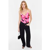 Trendyol Pink Flower Patterned V-Neck Stretchy Snap-on Knitted Bodysuit Cene