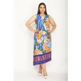 Şans Women's Plus Size Colored Gathering And Lace Detail Hem Bias Cut Colorful Dress Cene