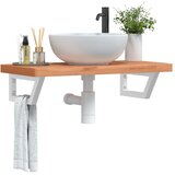  Zidna polica za umivaonik od čelika i masivne bukovine Smeđa 80 x 40 x 4 cm | Shoptok.si