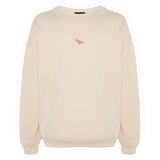 Trendyol Beige Men's Men's Oversize Crew Neck Soft Pillow Dinosaur Embroidery Sweatshirt. | Shoptok.si