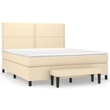 vidaXL Box spring postelja z vzmetnico krem 160x200 cm blago, (20894113) | Shoptok.si