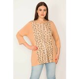 Şans Women's Plus Size Mink Sequin Detail Leopard Patterned Blouse Cene