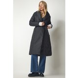  Women's Black Belted Shawl Collar Quilted Coat Cijene