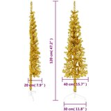  Tanka umjetna polovica božićnog drvca sa stalkom zlatna 120 cm | shoptok.hr
