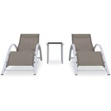  Ležalnik 2 kosa z mizico aluminij taupe barve | Shoptok.si