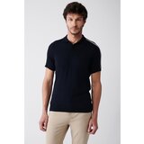 Avva Men's Navy Blue Polo Neck Stripe Detailed Shoulder Ribbed Standard Fit Regular Cut Knitwear T-shirt cene