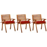 Maison Chic Vrtni jedilni stoli - Stol za vrt z blazinami 3 kosi trden akacijev les JS425, (21878209) | Shoptok.si