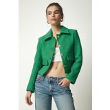 Happiness İstanbul Women's Green Tweed Crop Jacket Cene