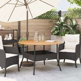  Vrtna miza z leseno mizno ploščo črna Ø110x71 cm poli ratan | Shoptok.si