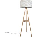 QAZQA Vloerlamp hout tripod met wit en beige gestreepte kap 50cm - Lou Cene