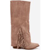Boto Ladies Slip-On Cowboy Boots With Heel And Fringes Beige Zalia | Shoptok.si