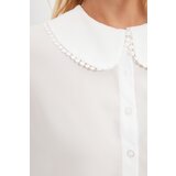 Trendyol White Baby Collar Pompom Detailed Regular Normal Fit Woven Shirt | Eponuda.ba