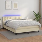  Krevet box spring s madracem LED krem 140x190cm od umjetne kože | shoptok.hr