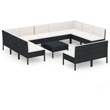  12-dijelna vrtna garnitura od poliratana s jastucima crna | shoptok.hr