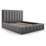 Micadoni Home Siva oblazinjena zakonska postelja s prostorom za shranjevanje z letvenim dnom 200x200 cm Kelp - Micadoni Home Cene