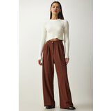 Happiness İstanbul Women's Brown Pleated Palazzo Trousers Cene