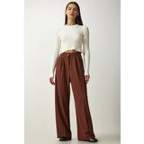 Happiness İstanbul Women's Brown Pleated Palazzo Trousers cene