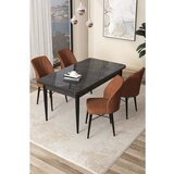 Hanah home arp - black marble, tile red black marbletile red dining table & chairs set (5 pieces) | ePonuda.com