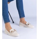 Gemre Beige loafers decorated with a bow and a golden teddy bear Nensi | Shoptok.si
