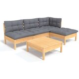  5-dijelna vrtna garnitura od borovine sa sivim jastucima | shoptok.hr