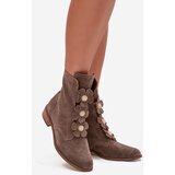 Zazoo Suede Women's Ankle Boots with Decorative Flowers 3085 Dark Beige | Shoptok.si