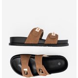 Shelvt Women's tan flip-flops with gold inserts | shoptok.hr