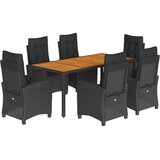  7-dijelni vrtni blagovaonski set s jastucima crni od poliratana Crna 190 cm table length | shoptok.hr
