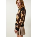  Women's Black Biscuit Polo Neck Diamond Patterned Knitwear Sweater | Shoptok.si