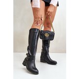 Boto Knee High Women's Boots with Flat Heels and Buckles Black Lotina | Shoptok.si