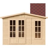 Timbela Lesena vrtna hiša - H232x332x222 cm/6 m² - Vrtna pisarna s podom in bitumenskimi ploščicami - M334FB+H334FBRED, (21999114) | Shoptok.si