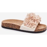 Boto Women's Cork Sole Slippers With Decorative Flowers Beige Seleneza | shoptok.hr
