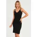 Cool & Sexy Women's Black Stair Neck Gathered Midi Dress