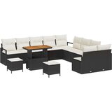  Set vrtne sofe od 13 dijelova s jastucima crni poli ratan akacija 2-sjedna vrtna sofa s pohranom i jastucima crni poli ratan s Cijene