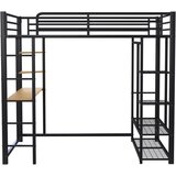 Lumor Postelja z mezzanine 140x200 cm iz kovine - S mizo in policami - Črna, (22155546) | Shoptok.si