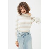 Lafaba Women's Beige Turtleneck Striped Knitwear Sweater Cene