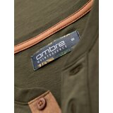 Ombre Men's T-shirt with button neckline and suede trim - dark olive | Shoptok.si