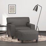  The Living Store Fotelj s stolčkom za noge siv 60 cm umetno usnje - Kavč S Stolčkom Za Noge, (21485130) Cene