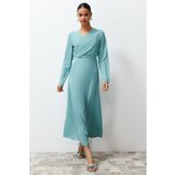 Trendyol Khaki Double Breasted Neck Woven Satin Evening Dress Cijene