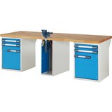 eurokraft pro Delovna miza, modularni sistem serije 7, 4 predali, 2 vrat, 1 primež na sredini, ŠxG 2500 x 900 mm Cene
