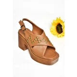 Fox Shoes S996121009 Camel Thick Heel Women Sandal