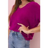 Kesi Włoski Women's sweater made of soft fluff with a V-neck and short sleeves dark purple | shoptok.hr