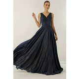 By Saygı V-Neck Imaginary Evening Dress with Tulle and Glittery Lined. Cene