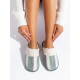Shelvt Warm white and green striped slippers | Shoptok.si