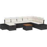 vidaXL 9-delni vrtni kavč set z blazinami črn poli ratan | Shoptok.si