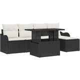 vidaXL Set 6 delna vrtna sofa z blazinami črn poli ratan, 2-osebna vrtna sofa z shrambo in blazinami črn poli ratan | Shoptok.si