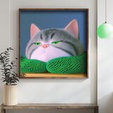 Wallxpert uramljena mdf slika DOS069-70, siva mačka umotana u zeleni šal, 70 x 70 cm | Eponuda.com