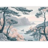  Foto tapeta - Mountainous Coast with Trees and Rocks in Light Pastel Blues 100x70 Premium | shoptok.hr